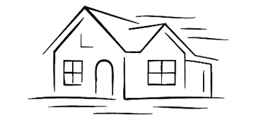 Ilustración sencilla de una casa dibujada con líneas negras sobre fondo blanco